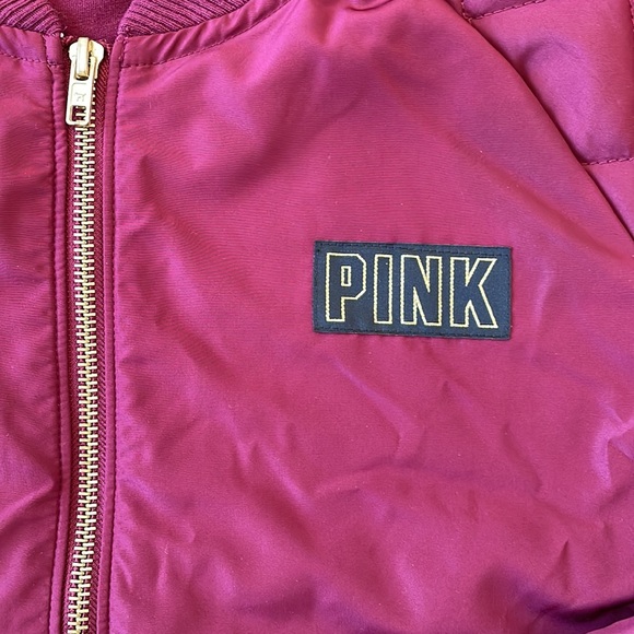 Pink by Viktoria’s Secret Bomber Flight  Jacket Full Zip Burgundy Like New - Picture 3 of 6